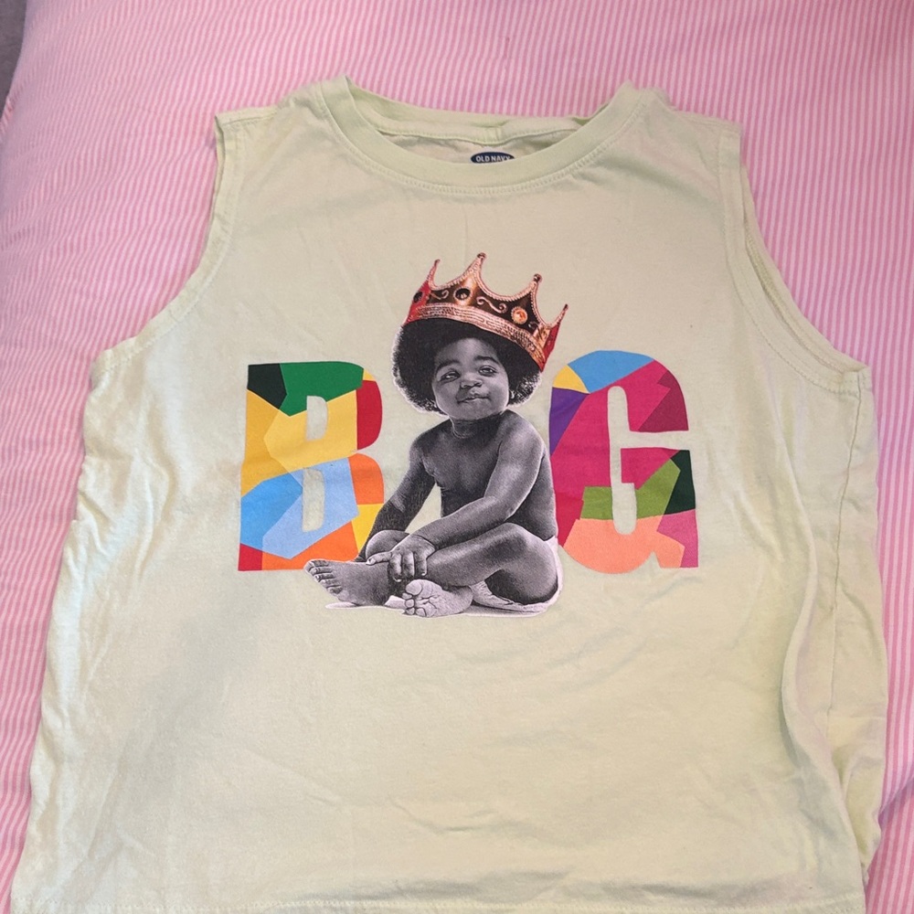 Old Navy Pale Green Kids Tank Top with Colorful 'BIG' Graphic and Crown